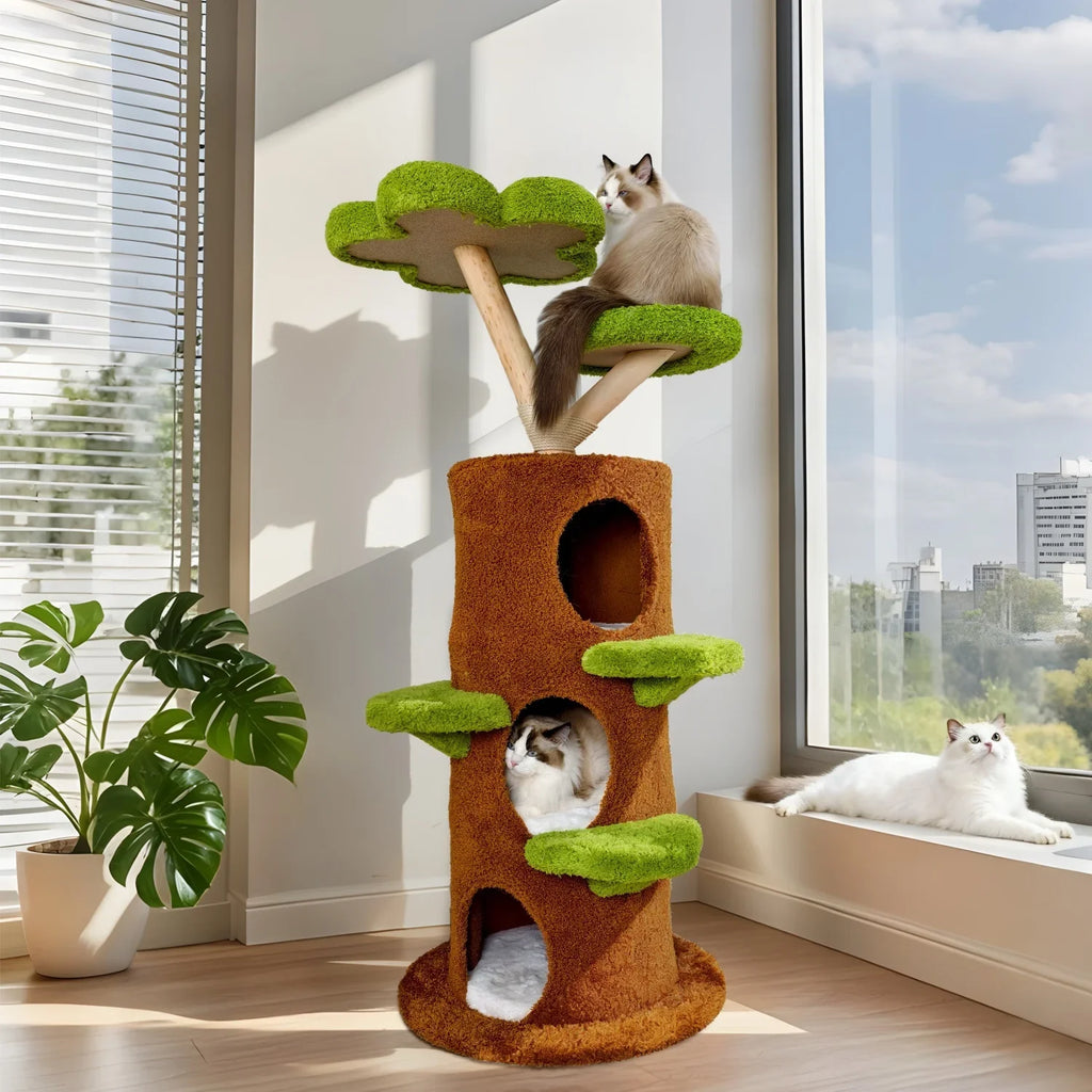 148CM Tall Indoor Cat Tree Tower Activity Tower Center for Large Cats with Flower-shaped Plush Stairs Condo
