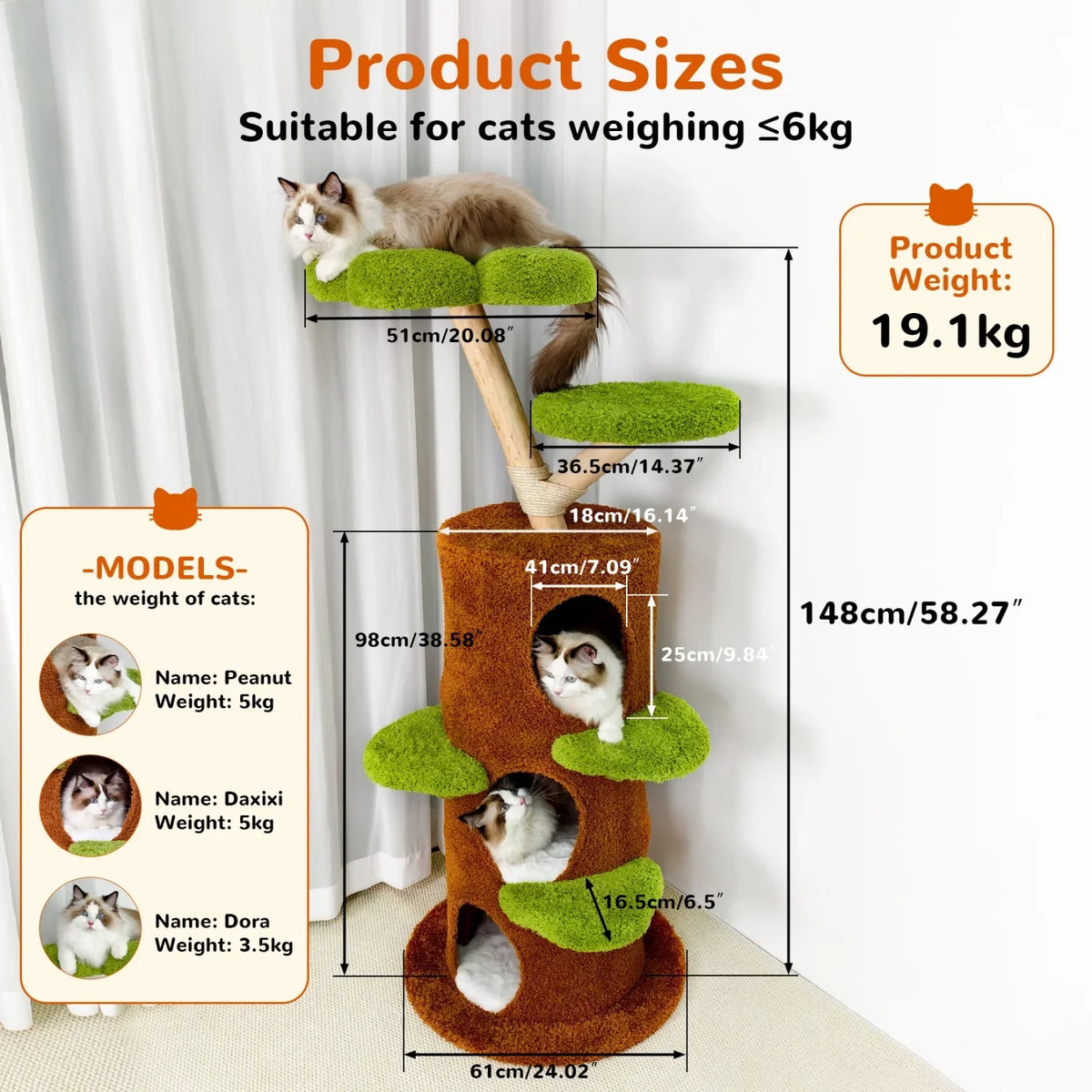 148CM Tall Indoor Cat Tree Tower Activity Tower Center for Large Cats with Flower-shaped Plush Stairs Condo