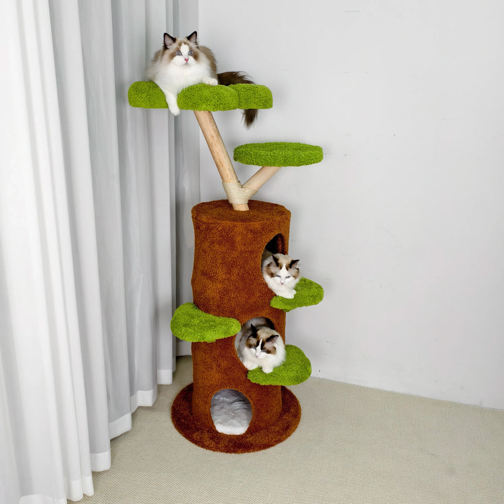 148CM Tall Indoor Cat Tree Tower Activity Tower Center for Large Cats with Flower-shaped Plush Stairs Condo