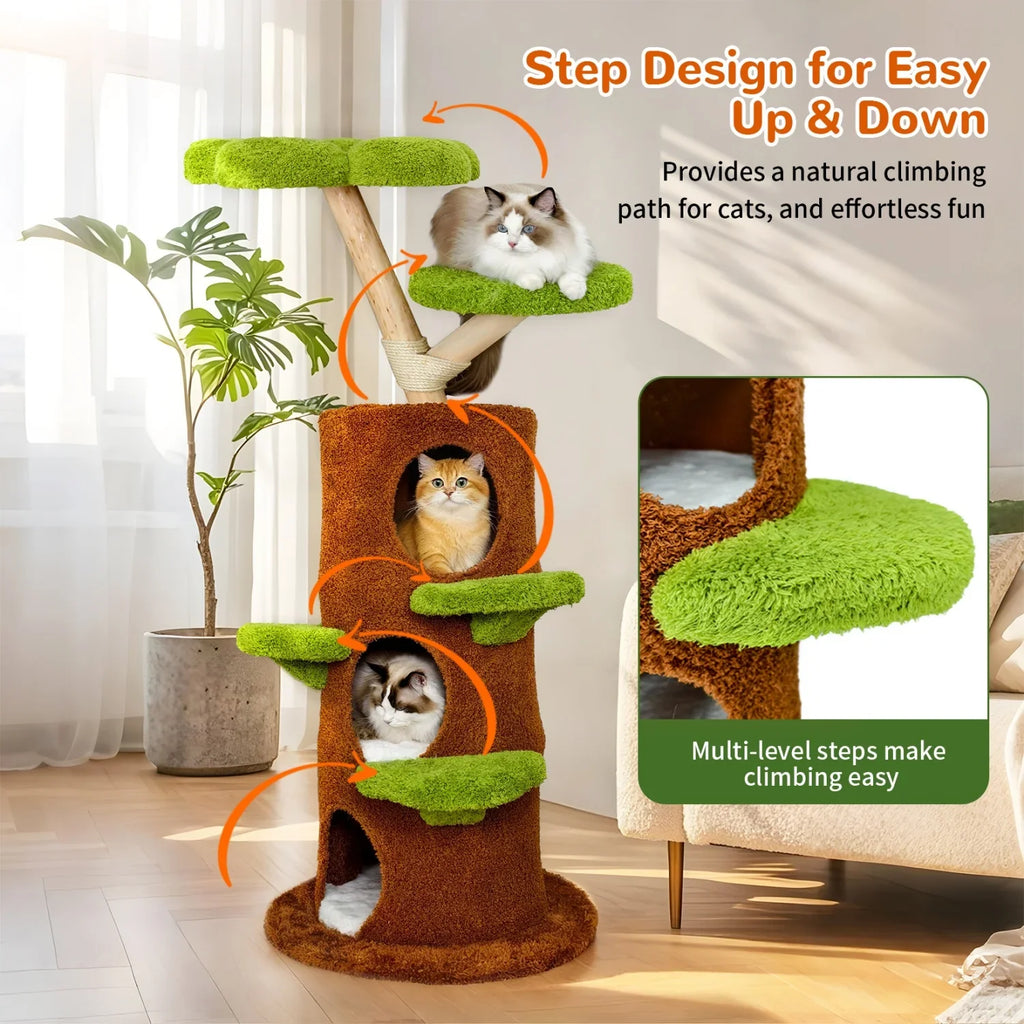 148CM Tall Indoor Cat Tree Tower Activity Tower Center for Large Cats with Flower-shaped Plush Stairs Condo