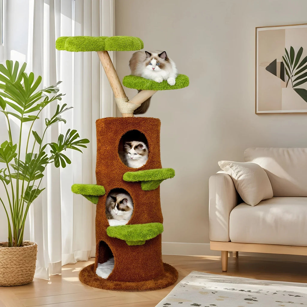 148CM Tall Indoor Cat Tree Tower Activity Tower Center for Large Cats with Flower-shaped Plush Stairs Condo