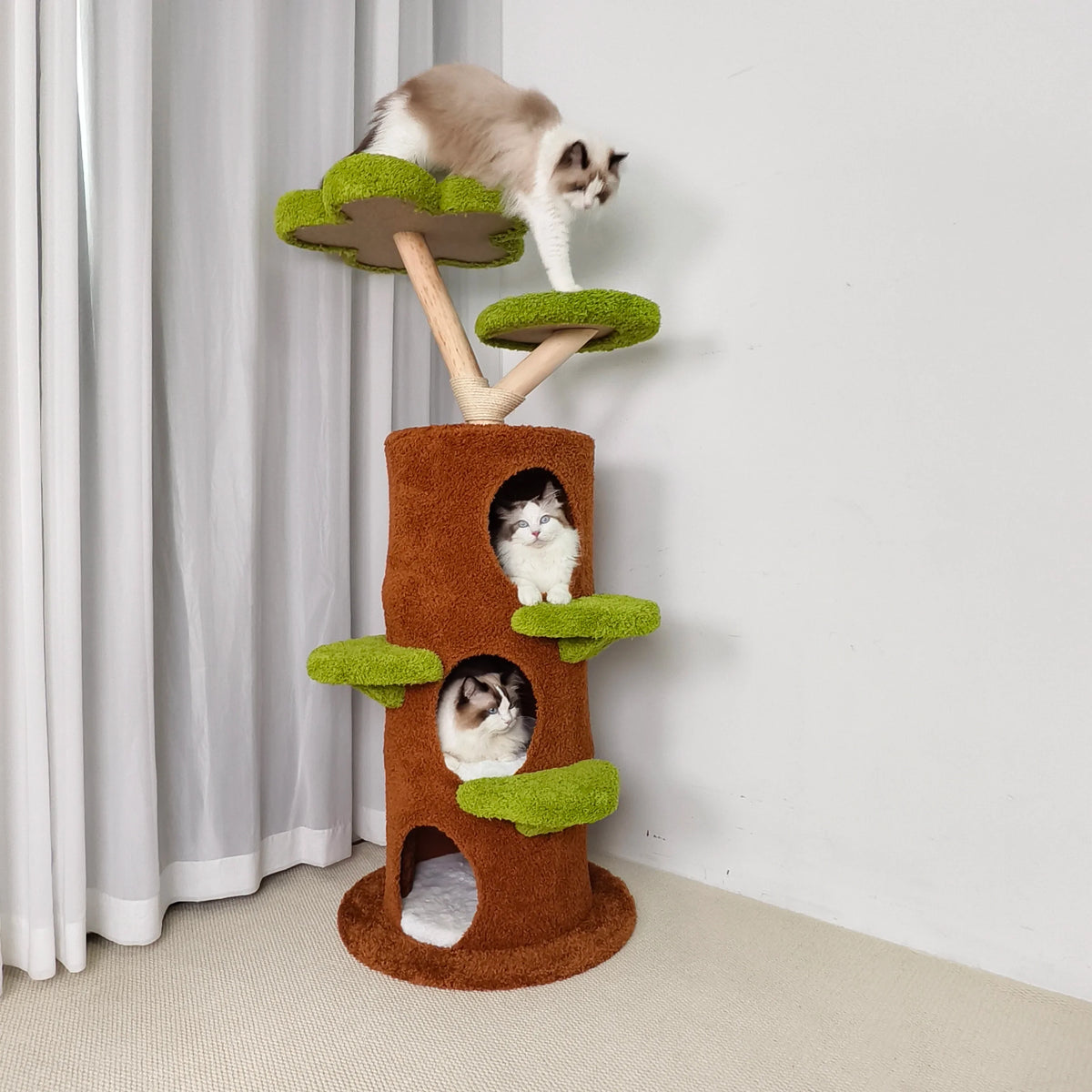 148CM Tall Indoor Cat Tree Tower Activity Tower Center for Large Cats with Flower-shaped Plush Stairs Condo