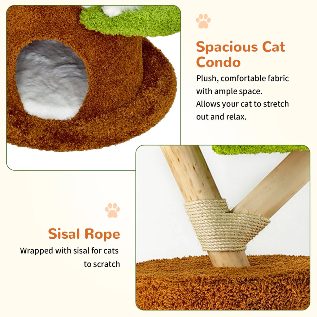 148CM Tall Indoor Cat Tree Tower Activity Tower Center for Large Cats with Flower-shaped Plush Stairs Condo